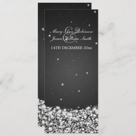 エレガントな結婚式の星の輝き黒 招待状 (正面/裏面)