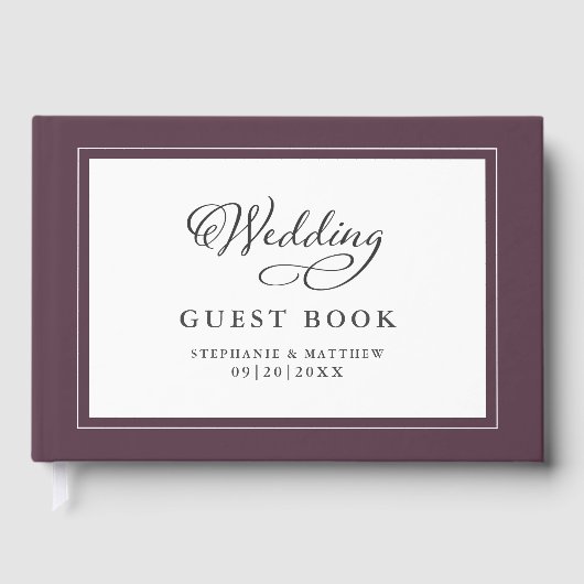 エレガントな結婚式の書道ゲストブックパープルワイン ゲストブック (正面)