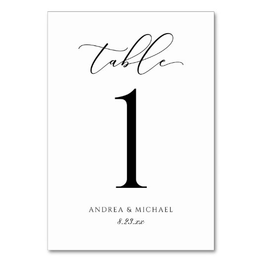 エレガントな結婚式の書道スクリプトテーブル番号 テーブルナンバー (正面)