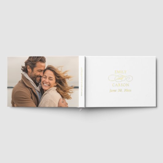 エレガントな結婚式の書道写真シック実在な金ゴールド ゲストブック (全面)