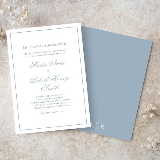 エレガントな結婚式の書道台本ほこりっぽい青 招待状