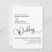 エレガントな結婚式の書道、シンプル白黒 招待状 (正面)