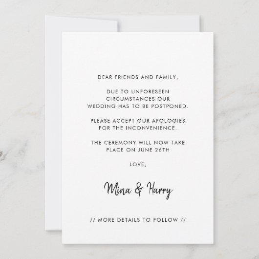 エレガントな結婚式の最新情報写真発表 案内状 (裏面)