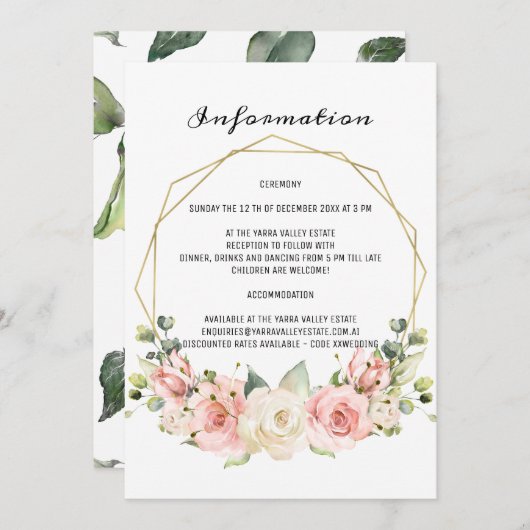 エレガントな結婚式の案内カード 招待状 (正面/裏面)