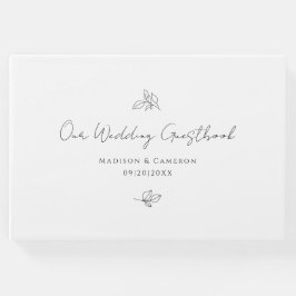 エレガントな結婚式の植物の葉のブラック＆ホワイト ゲストブック