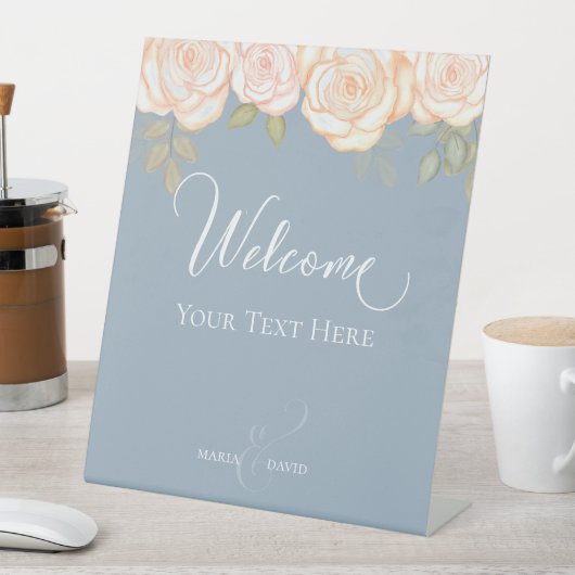 エレガントな結婚式の歓迎あなた自身の埃っぽいブルーを作成 台座サイン (インサイチュ)