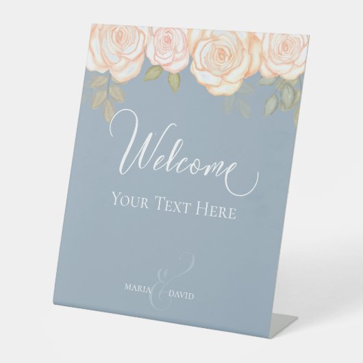 エレガントな結婚式の歓迎あなた自身の埃っぽいブルーを作成 台座サイン (正面)
