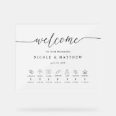 エレガントな結婚式の歓迎とタイムライン曇り アクリルサイン (正面)