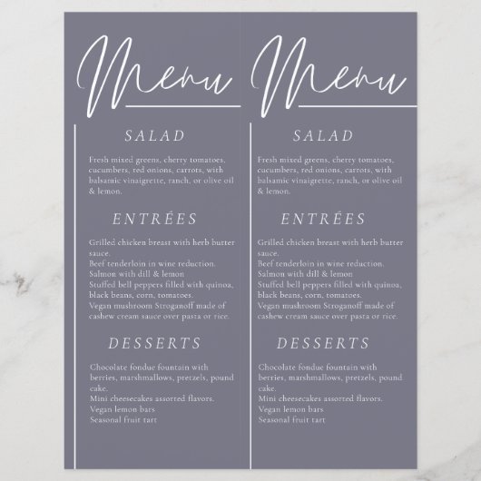 エレガントな結婚式の水の色の暗い灰色のダブルメニュー (正面)