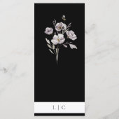 エレガントな結婚式の水の色の花のブラックディナー メニュー (裏面)