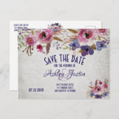 エレガントな結婚式の水の色の花の日付を保存 案内ポストカード (正面/裏面)