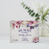 エレガントな結婚式の水の色の花の日付を保存 案内ポストカード (スタンド正面)