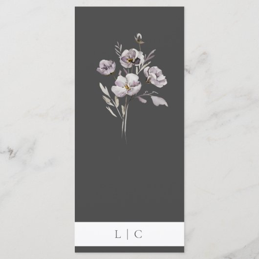 エレガントな結婚式の水の色の花ダークグレーのディナー メニュー (裏面)