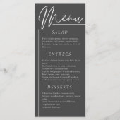 エレガントな結婚式の水の色の花ダークグレーのディナー メニュー (正面)