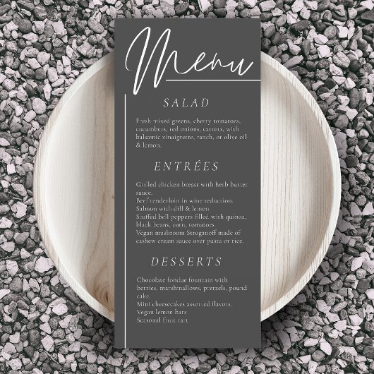 エレガントな結婚式の水の色の花ダークグレーのディナー メニュー