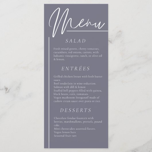 エレガントな結婚式の水色フラワー暗い灰色の夕食 メニュー (正面)