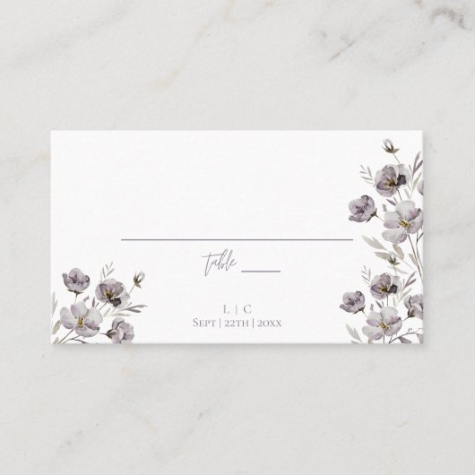 エレガントな結婚式の濃い紫の感謝してい水色 プレイスカード (正面)