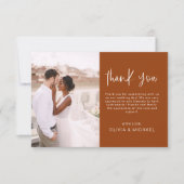 エレガントな結婚式の燃えたオレンジありがとう写真 サンキューカード (正面)