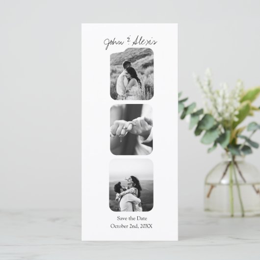 エレガントな結婚式の発表の日付写真を保存 (スタンド正面)