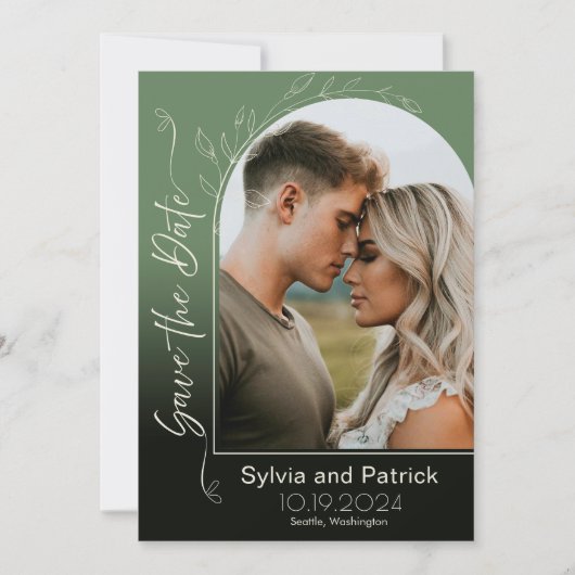 エレガントな結婚式の発表日付カードを保存 セーブザデート (正面)