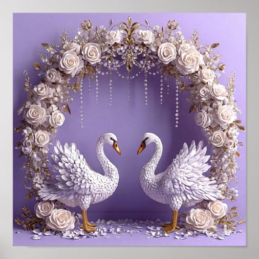 エレガントな結婚式の白鳥の自然アート 🦢🤍🌹✨ ポスター (正面)