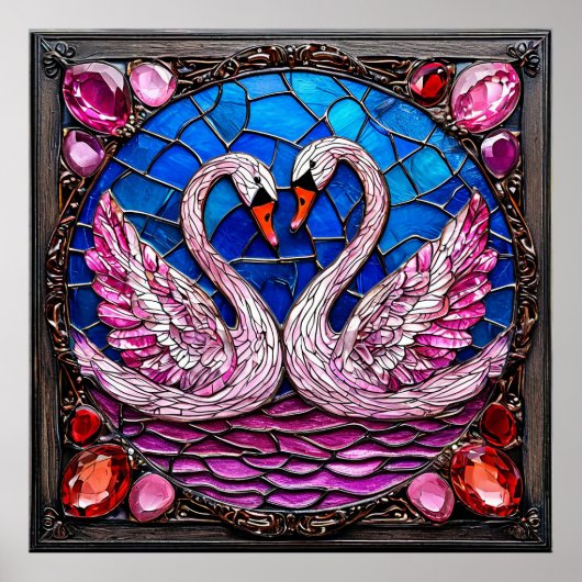 エレガントな結婚式の白鳥 ハーモニーアート 🦢💍 ポスター (正面)