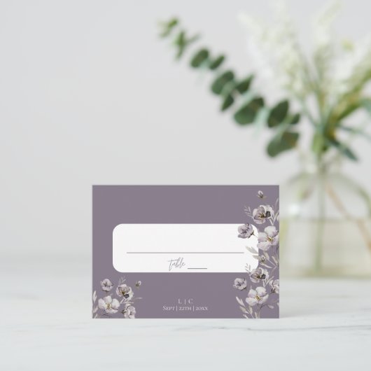 エレガントな結婚式の紫の水感謝してい色あなた プレイスカード (スタンド正面)