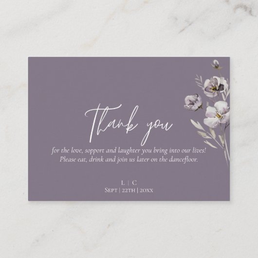 エレガントな結婚式の紫の水感謝してい色あなた プレイスカード (裏面)