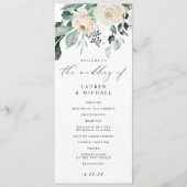 エレガントな結婚式の緑の葉の白いフローラProg プログラム (正面)