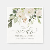 エレガントな結婚式の緑の葉カクテルホワイト スタンダードカクテルナプキン (正面)