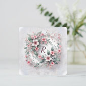 エレガントな結婚式の花の輪のモノグラム 招待状 (スタンド正面)