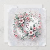 エレガントな結婚式の花の輪のモノグラム 招待状 (正面)