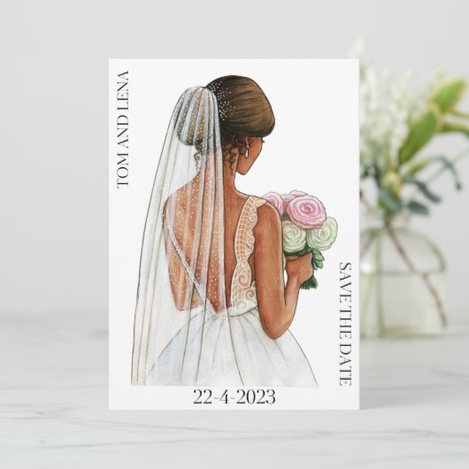 エレガントな結婚式の花嫁が日付を保存 招待状 (スタンド正面)