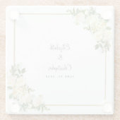 エレガントな結婚式の花嫁と新郎の花束 白いローズ ガラスコースター (裏面)