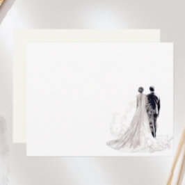 エレガントな結婚式の花嫁と花婿 ノートカード