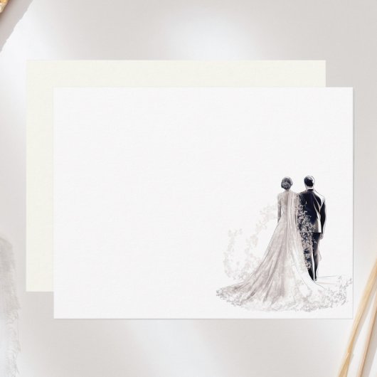エレガントな結婚式の花嫁と花婿 ノートカード