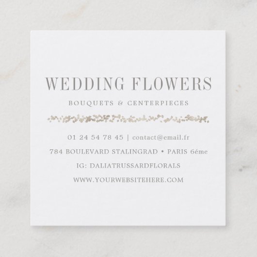 エレガントな結婚式の花屋の花の花束配達 スクエア名刺 (裏面)