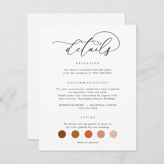 エレガントな結婚式の衣装ドレスコードカード エンクロージャーカード (正面/裏面)