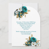 エレガントな結婚式の装飾的なターコイズホワイトゴールドの花 招待状 (裏面)