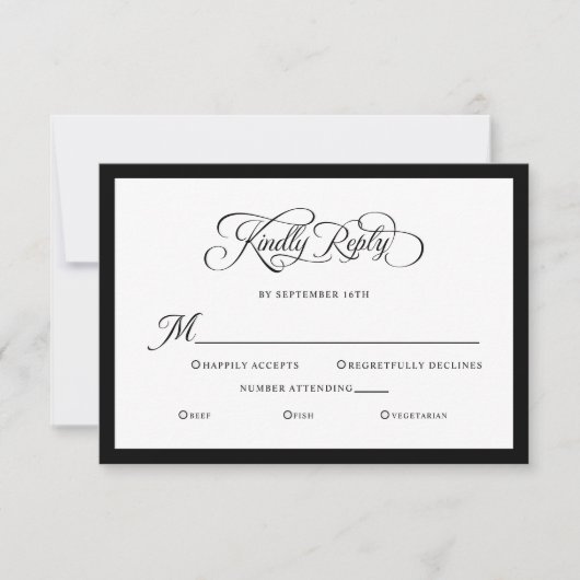 エレガントな結婚式の親切な返信の書道 出欠カード (正面)
