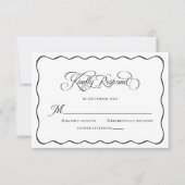 エレガントな結婚式の親切にブラックに対応モダンする 出欠カード (正面)