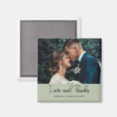 エレガントな結婚式の記念写真「愛と感謝」サージグリーン マグネット (正面/裏面)