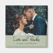エレガントな結婚式の記念写真「愛と感謝」サージグリーン マグネット (正面)