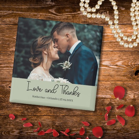 エレガントな結婚式の記念写真「愛と感謝」サージグリーン マグネット