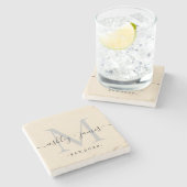 エレガントな結婚式の記念日 アイボリー ストーンコースター (横)