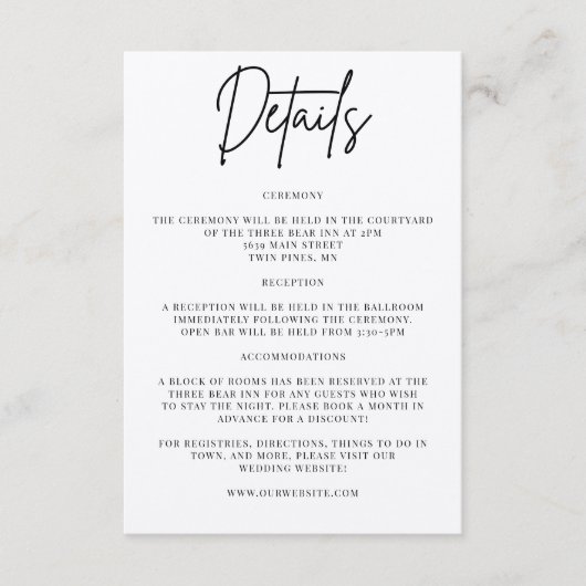 エレガントな結婚式の詳細案内カード エンクロージャーカード (正面)