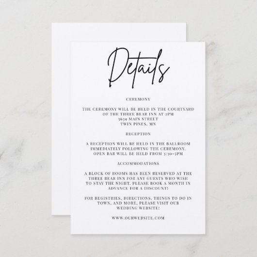 エレガントな結婚式の詳細案内カード エンクロージャーカード (正面/裏面)