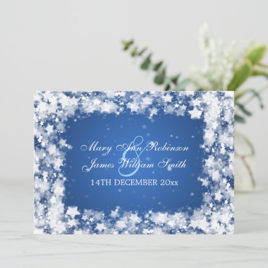 エレガントな結婚式の輝くスターズブルー 招待状 (スタンド正面)