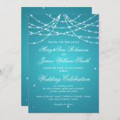 エレガントな結婚式の輝くターコイズのストリング 招待状 (正面/裏面)