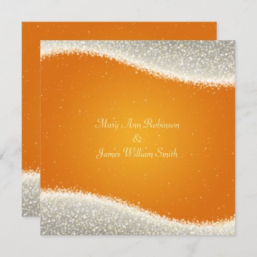 エレガントな結婚式の輝く輝きオレンジ 招待状 (正面/裏面)